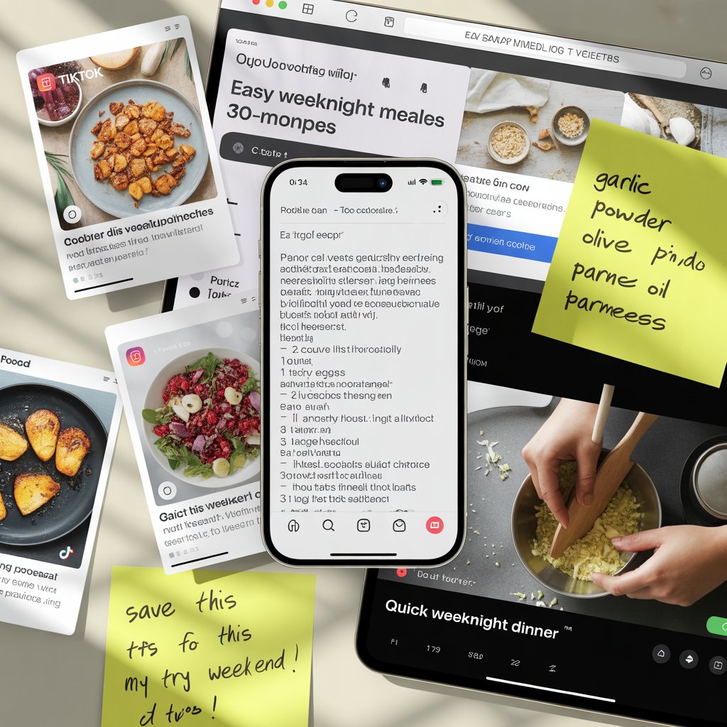 Messy saved recipes scattered everywhere