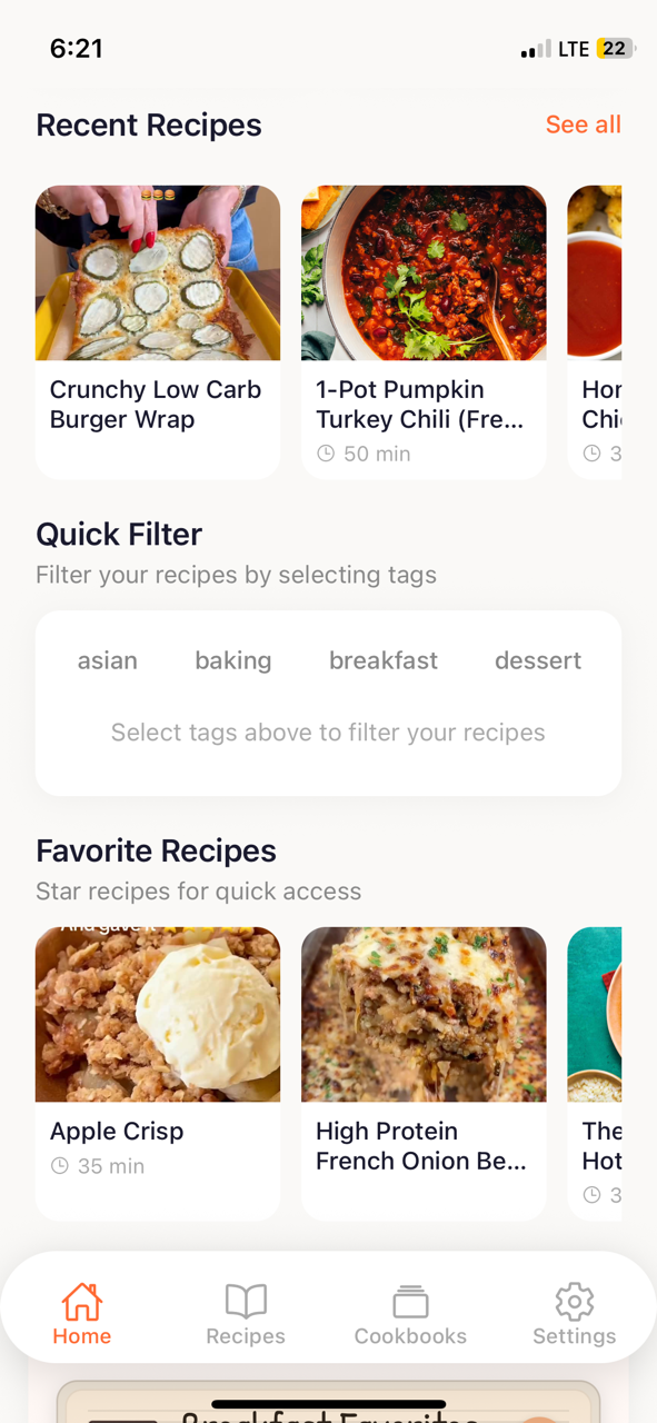 Clean recipe interface